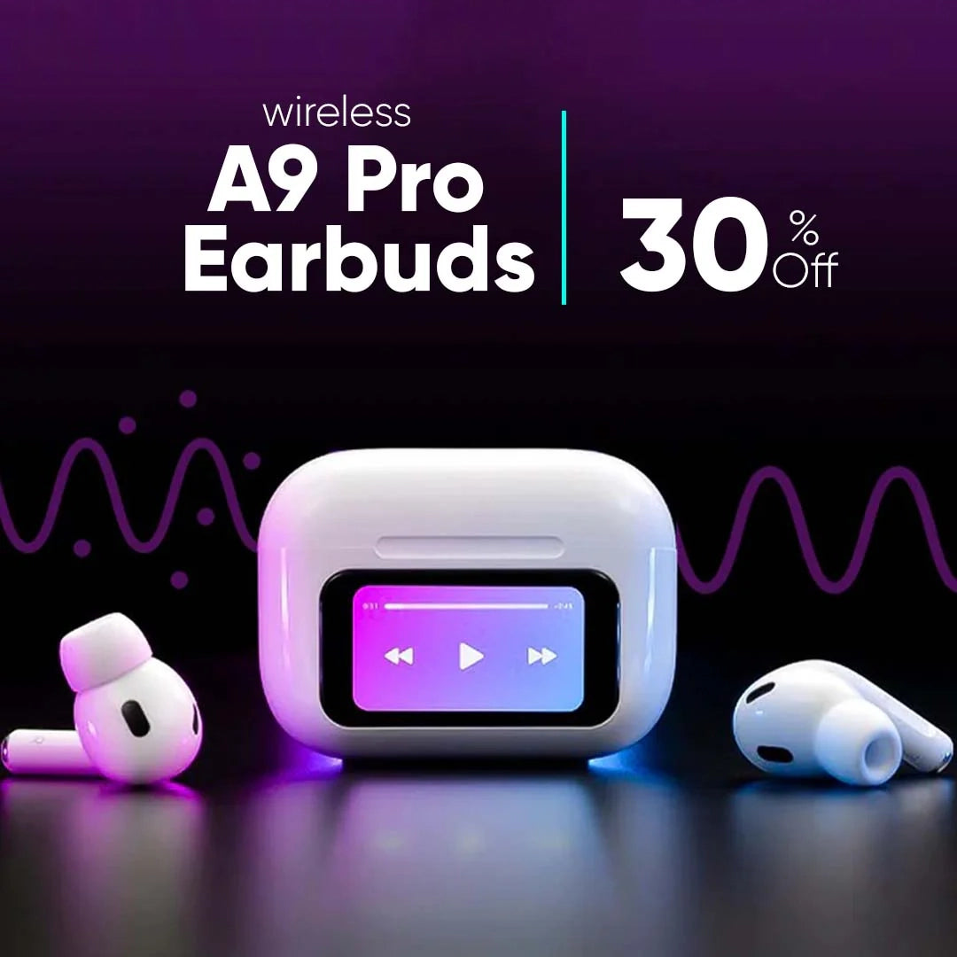 A9 Pro Wireless Earbuds – Bluetooth Air-Pods With Smart Touch Screen – ANC/ENC