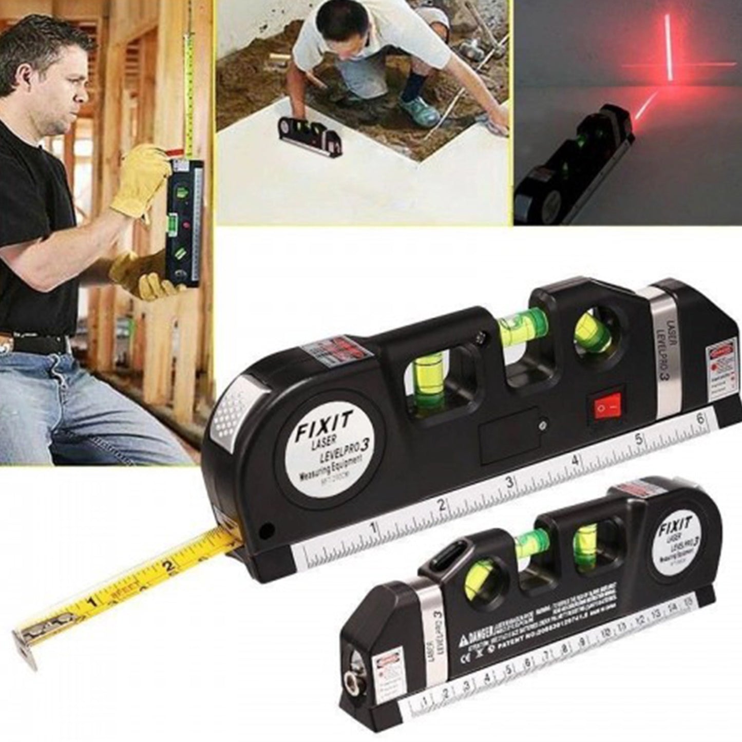 4 in 1 Fixit Laser Level Pro 3 4in1 Multi-Purpose Measuring Tool With 8 Feet Tape